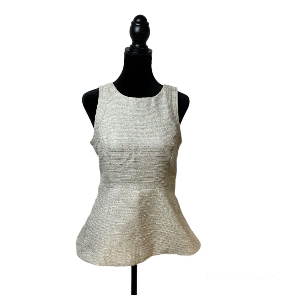 BANANA REPUBLIC Woman's Sz 0 Beige Tincel Peplum Sleeveless Blouse Shirt